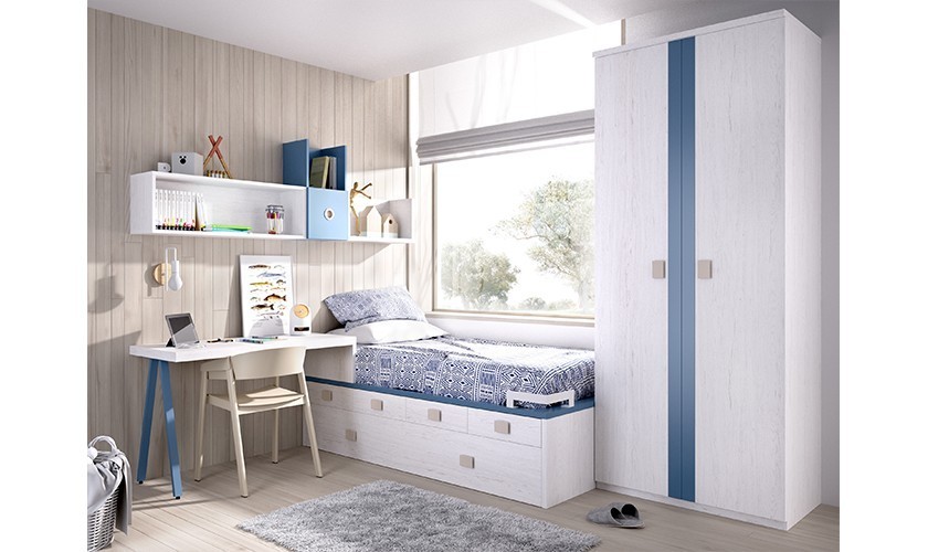 Dormitorio juvenil completo con acabado en azul en Badajoz
